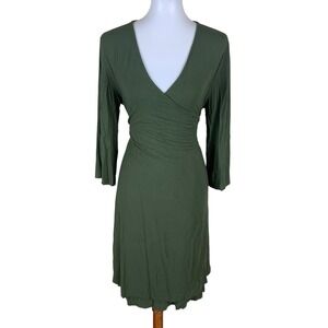 Caden Lane Olive Green V Neck Wrap Dress Stretchy Not Flame Resistant Medium